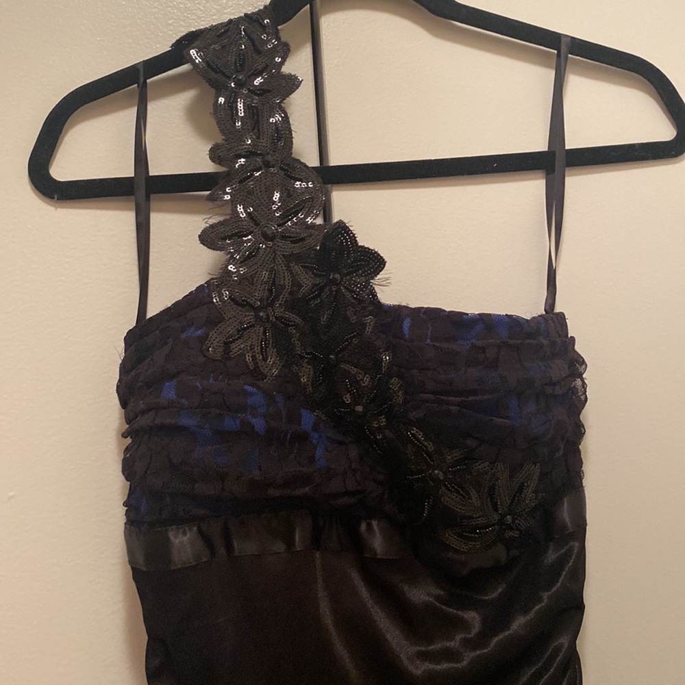 COPY - Black and blue one shoulder cocktail dress